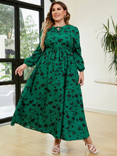 Load image into Gallery viewer, Plus Size Printed Long Sleeve Tie Neck Dress