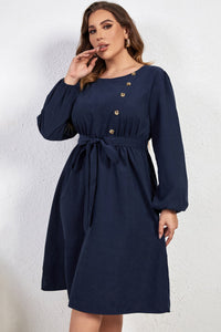 Buttoned in Blue Long Sleeve Dress