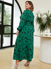 Load image into Gallery viewer, Plus Size Printed Long Sleeve Tie Neck Dress