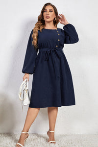 Buttoned in Blue Long Sleeve Dress