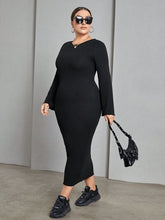 Load image into Gallery viewer, Plus Size Lace-Up Round Neck Wrap Dress