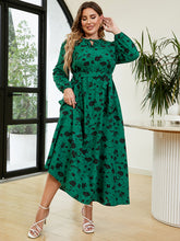 Load image into Gallery viewer, Plus Size Printed Long Sleeve Tie Neck Dress
