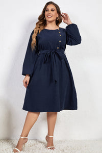 Buttoned in Blue Long Sleeve Dress