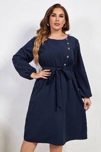 Buttoned in Blue Long Sleeve Dress