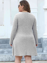 Load image into Gallery viewer, Plus Size Ribbed Buttoned V-Neck Long Sleeve Dress