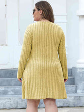 Load image into Gallery viewer, Plus Size Ribbed Buttoned V-Neck Long Sleeve Dress