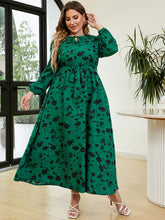 Load image into Gallery viewer, Plus Size Printed Long Sleeve Tie Neck Dress